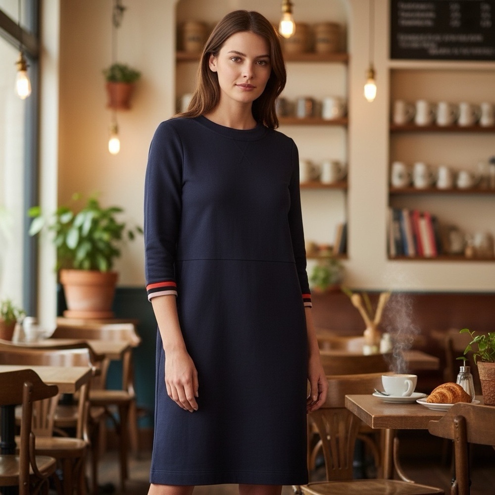 Boden Navy Quarter Sleeve Sweatshirt Dress - NWOT - Size 4L - MSRP $75